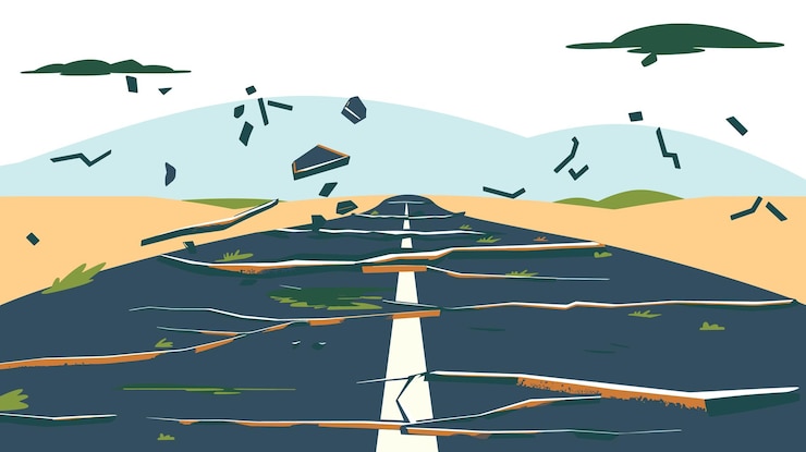 Vector desolate scene showing cracked earth during drought parched land barren landscape conceptual