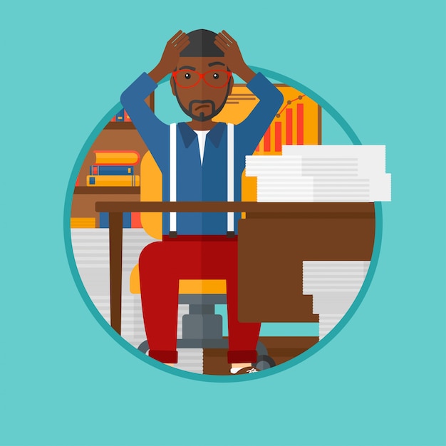 Vector despair man sitting in office vector illustration.