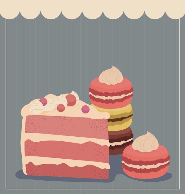 dessert cake and macaroons