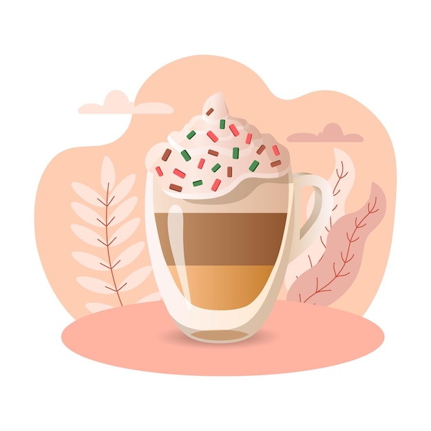 Vector dessert coffee illustration glass cup foam layers editable