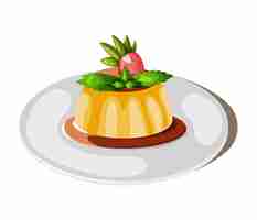 Vector dessert cream caramel. flat style illustration isolated on white background