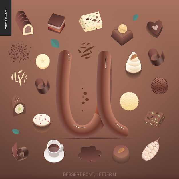 Vector dessert font with theletter u