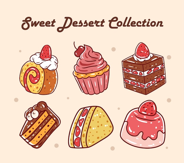 デザート食品手描きベクトル コレクション