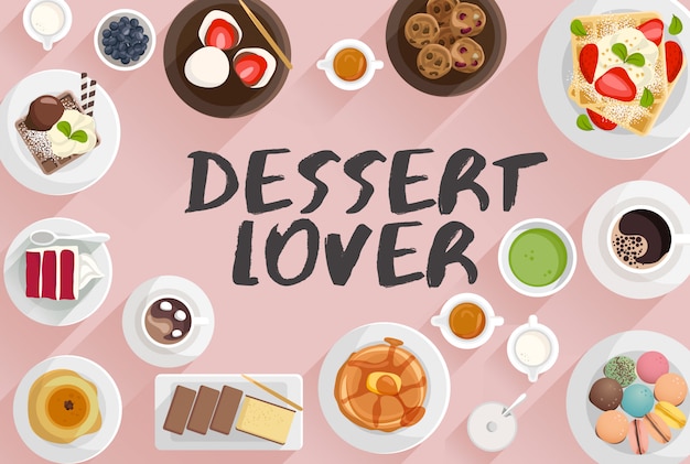 Dessert  food illustration in top view  vector illustration