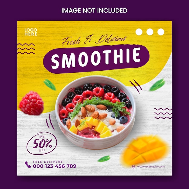 Vector dessert or fruit smoothies social media post template with fresh fruit
