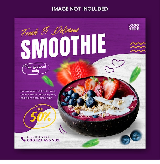 Dessert or fruit smoothies social media post template with fresh fruit