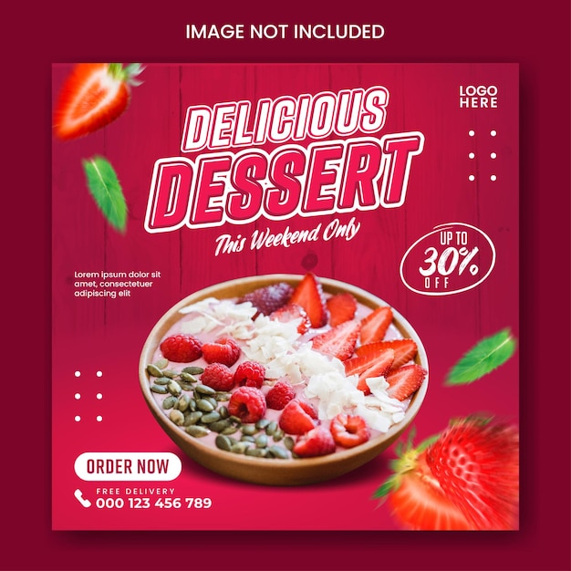 Dessert or fruit smoothies social media post template with fresh fruit