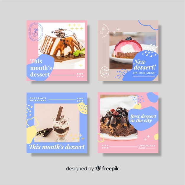 Vector dessert instagram post collection with photo