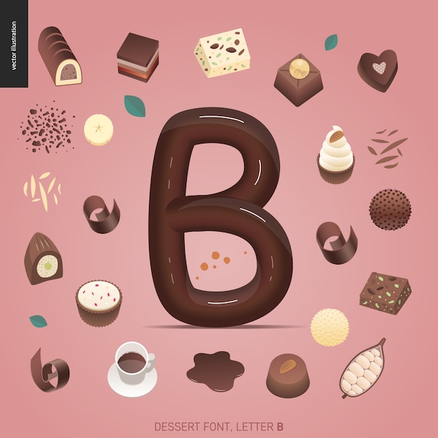 Dessert lettertype - letter b - zoete letters. caramel, toffee, biscuit, wafel, koekjes, room en chocolade letters