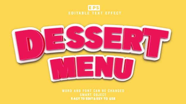 dessert menu 3d editable text effect vector with background