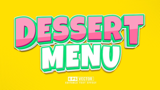 Dessert menu 3d editable text effect vector with background