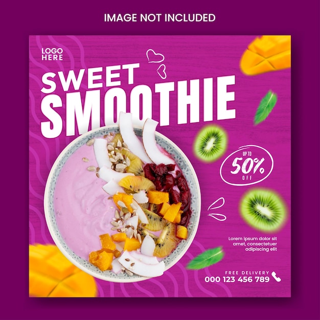 Dessert of fruitsmoothies social media postsjabloon met vers fruit