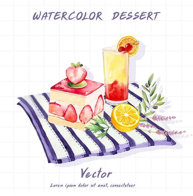 Dessert painted in watercolor on a white background.