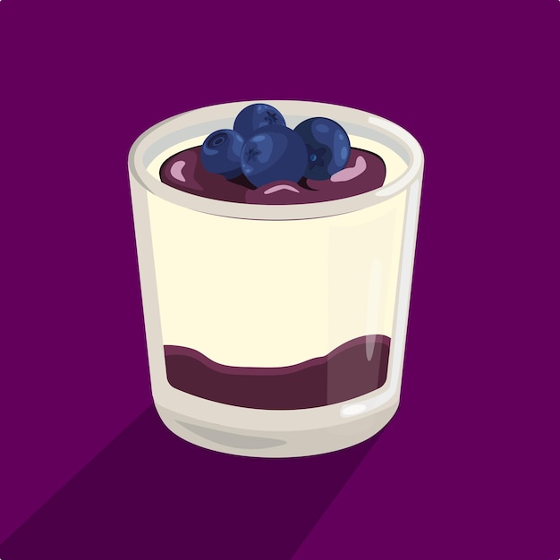 dessert panna cotta in a glass with blackberries and a layer of jam traditional italian dessert