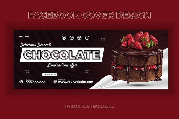 Dessert sale facebook cover design template for your busa chocolate cake with a chocolate cake on it