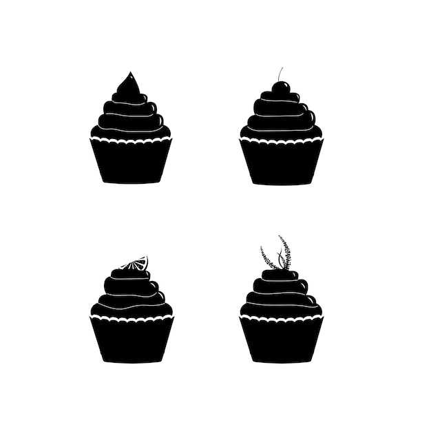 Vector dessert silhouette. a black and white set of cupcakes. vector icon design.