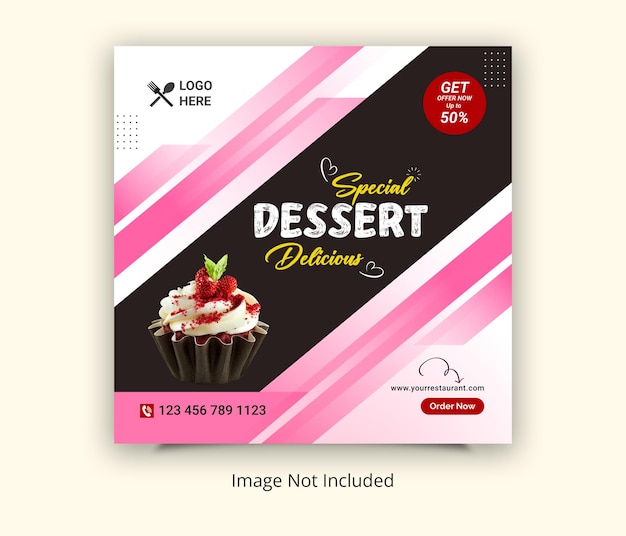 Modello di banner per post sui social media per dessert o banner di instagram