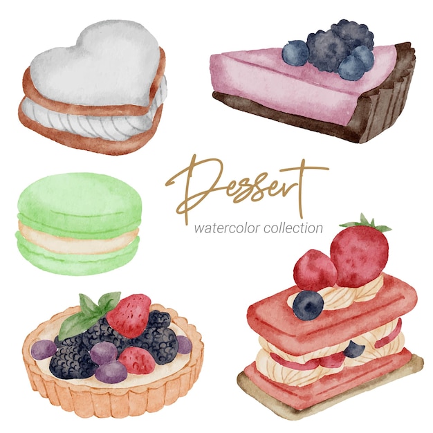 Vector dessert watercolor hand paint collection