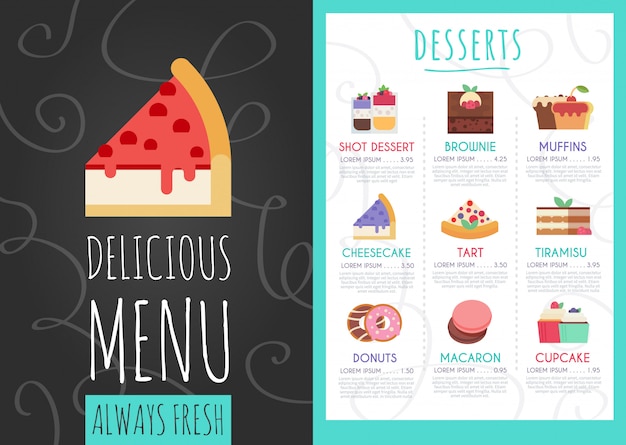 Desserts café menu.