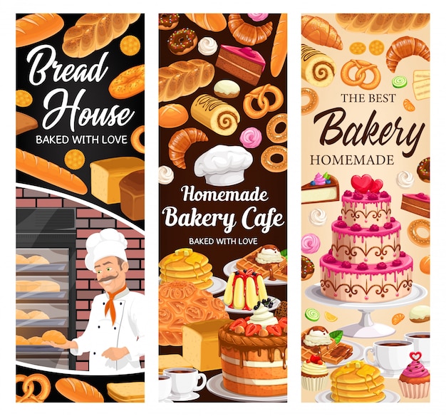 Desserts, cakes and bakery  banners set