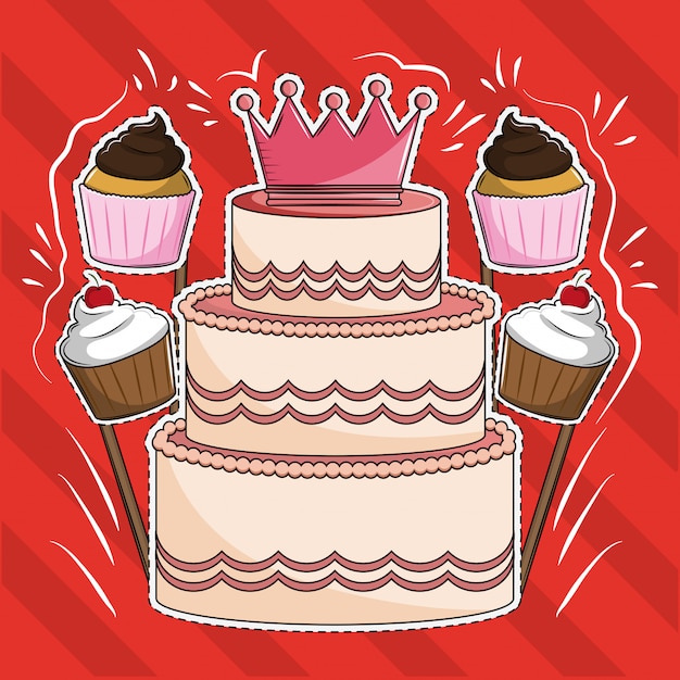 Vector desserts cartoons cut lines