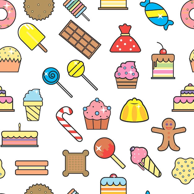 Desserts and sweet snacks seamless pattern bakery sweets and chocolate