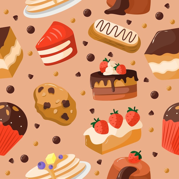 Desserts and sweets seamless background