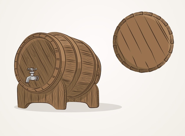 Vector dessin en vecteur couleur de tonneau en bois pour le vin la biere ou le whisky