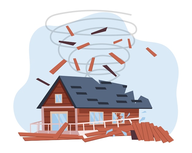 破壊された家 ハリケーン竜巻地震 自然災害の概念 イラスト