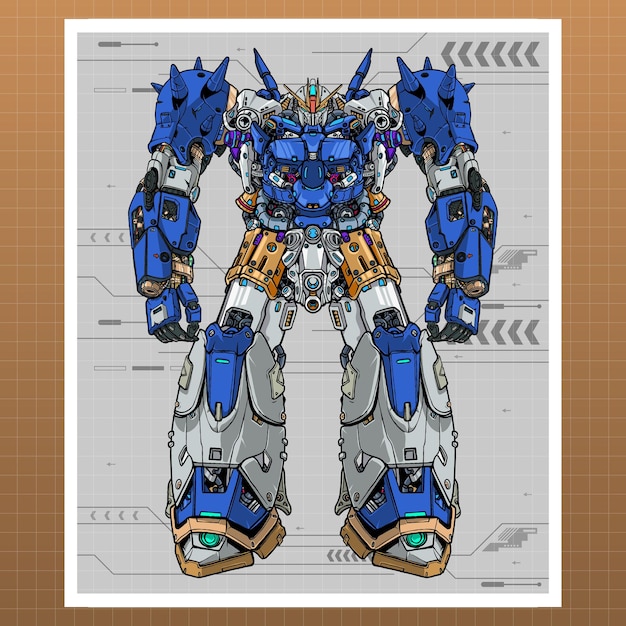 Dettaglio mecha robot gundam costruito da testa braccio corpo gamba arma illustrazione vettore premium