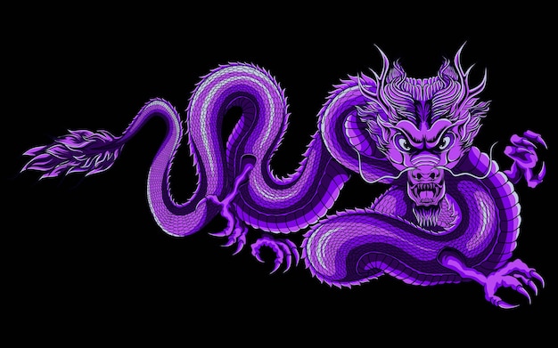 Detailed Asian Dragon Purple Illustration