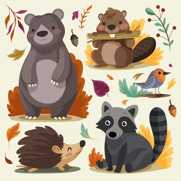 Detailed autumn animals collection