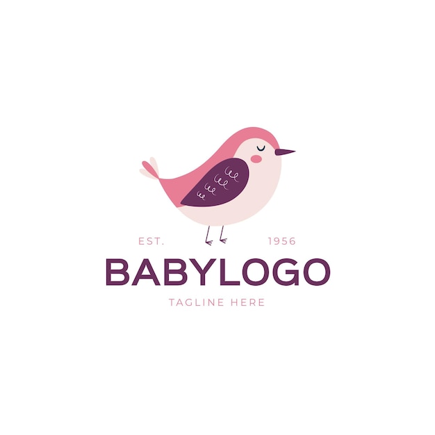 Detailed baby logo template with bird