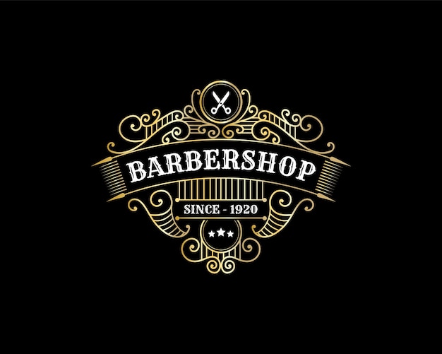 Вектор Детализированный винтажный роскошный надписи для парикмахерских с декоративным логотипом для тату-студии, парикмахерской, спа-салона