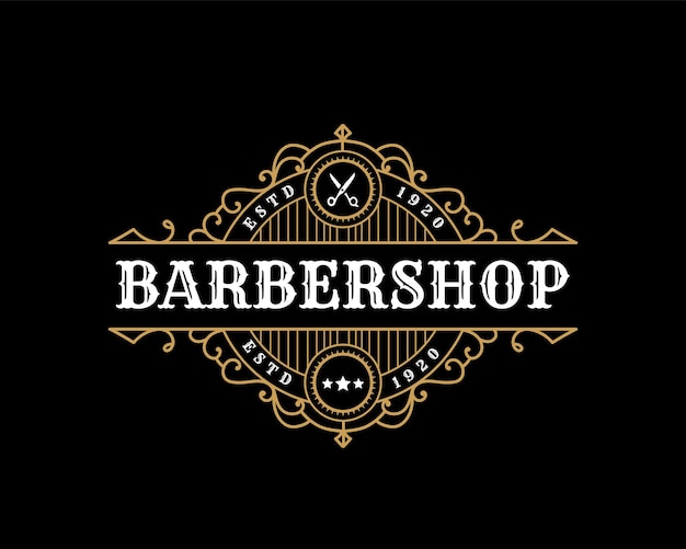 Detailed Barbershop vintage luxury lettering ornamental logo for tattoo studio barber spa salon