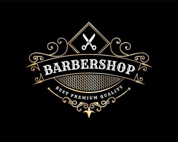 Vector detailed barbershop vintage luxury lettering ornamental logo for tattoo studio barber spa salon