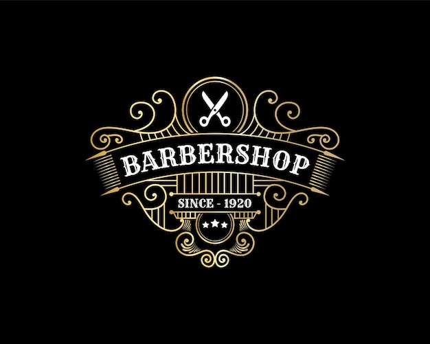 Detailed Barbershop vintage luxury lettering ornamental logo for tattoo studio barber spa salon