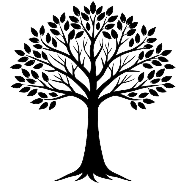 Detailed Bare Tree Silhouette with Branches and Roots HighQuality Black and White Vector Art
