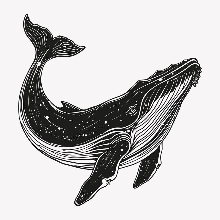 Vector detailed black whale illustration