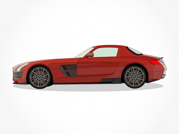 Detailed body and rims of a flat colored car cartoon illustration with black stroke and shadow effect