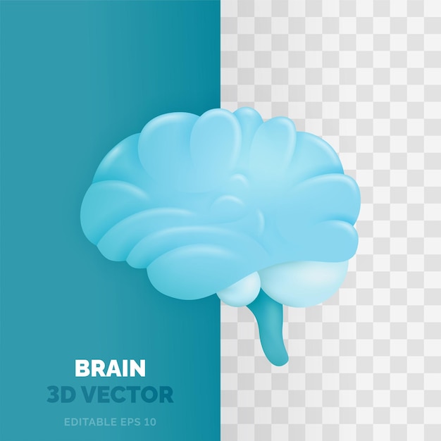 Vector detailed brain shape vector illustration in 3d glossy and plastic style for learning educational and scientific purposes technology in artificial intelligence development