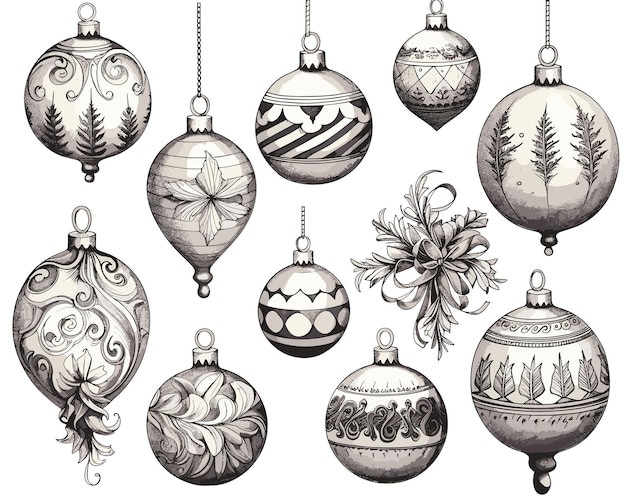 Vector a detailed christmas ornament clip art set illustration