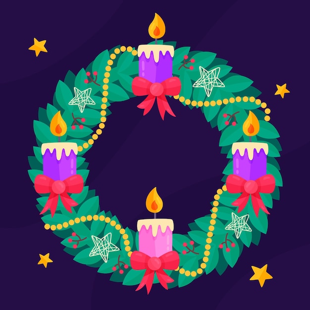 Detailed christmas wreath with candles and stars