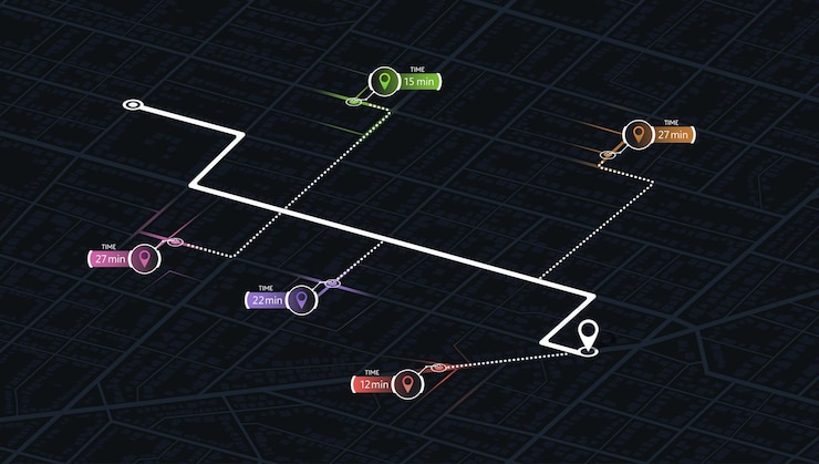 Vector detailed city street map with various points of interest gps tracking system to navigate and find