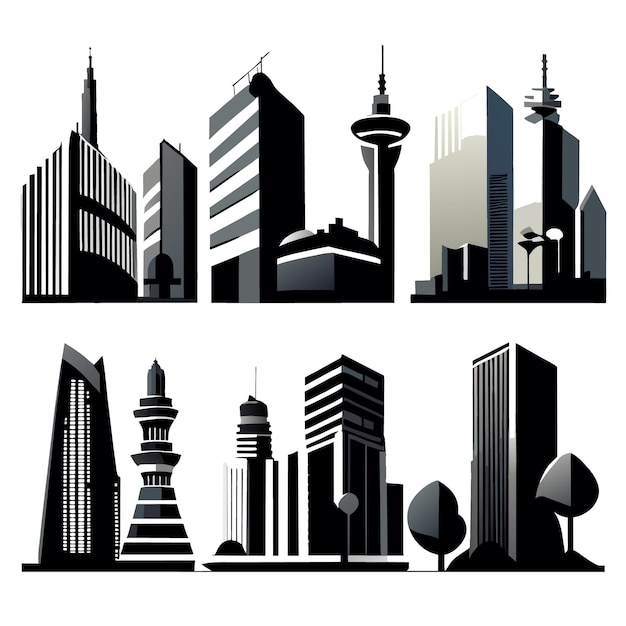 Detailed Cityscape Silhouettes in Vector Format