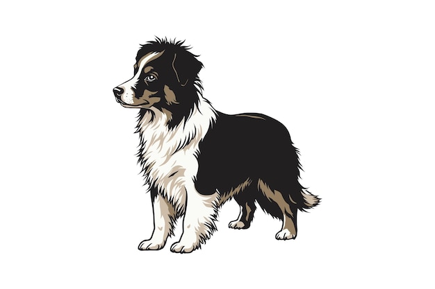 毛深い ボーダー コリー 犬 の 詳細 な 色彩 の 絵画