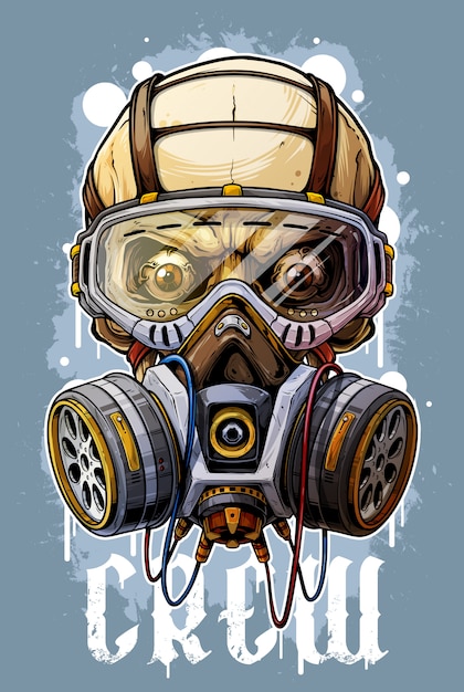 Vector detailed colorful human skull with gas mask