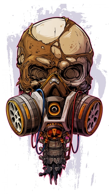 Vector detailed colorful human skull with gas mask