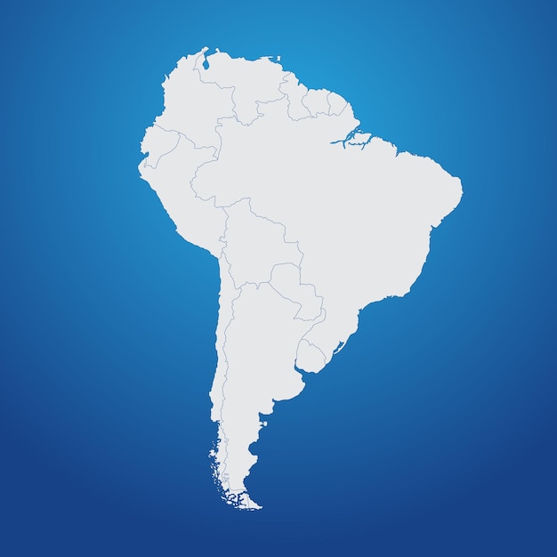 Detailed contour map of South America Continent with country borders Detailed vector illustration