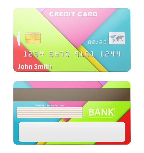 Vettore carta di credito dettagliata. due lati. isolato